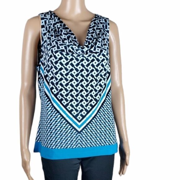 Calvin Klein Blue & Black Geometric Silky Tank Top - Picture 1 of 3